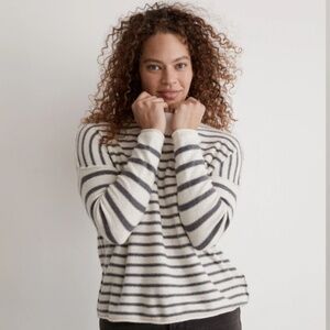 Madewell Stripe-Play Mockneck Pullover Sweater in Antique Cream Size Small